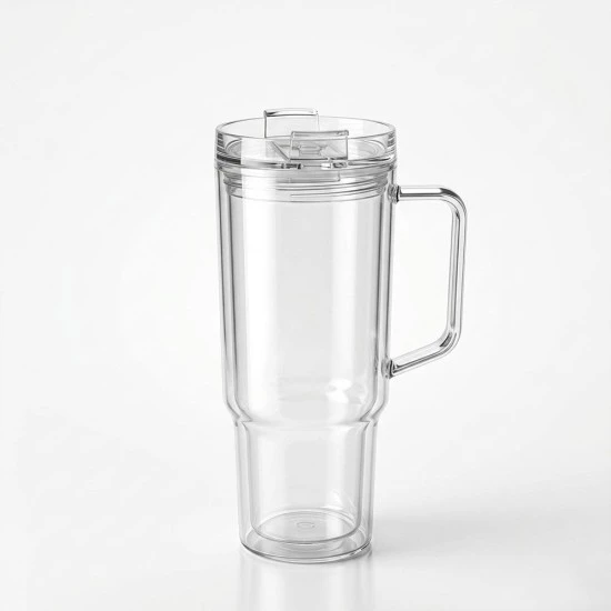 VZ Clear Plastic Tumbler With Handle and Straw, 40oz / 1.1 Liters