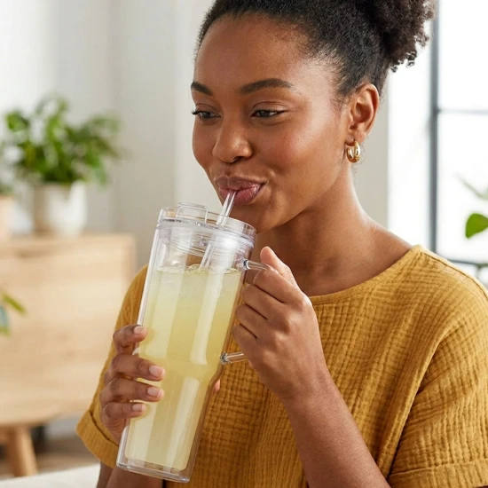 VZ Clear Plastic Tumbler With Handle and Straw, 40oz / 1.1 Liters