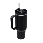 VeeZee Vacuum Insulated Tumbler Cup With Handle and Straw, Black - 40oz / 1.1 Liters