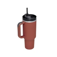 VeeZee Vacuum Insulated Tumbler Cup With Handle and Straw, Dusty Red - 40oz / 1.1 Liters