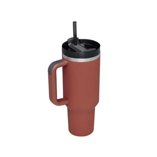 VeeZee Vacuum Insulated Tumbler Cup With Handle and Straw, Dusty Red - 40oz / 1.1 Liters