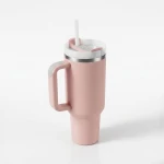 VeeZee Vacuum Insulated Tumbler Cup With Handle and Straw, Pale Pink - 40oz / 1.1 Liters