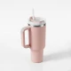 VeeZee Vacuum Insulated Tumbler Cup With Handle and Straw, Pale Pink - 40oz / 1.1 Liters