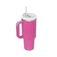 VeeZee Vacuum Insulated Tumbler Cup With Handle and Straw, Pink - 40oz / 1.1 Liters