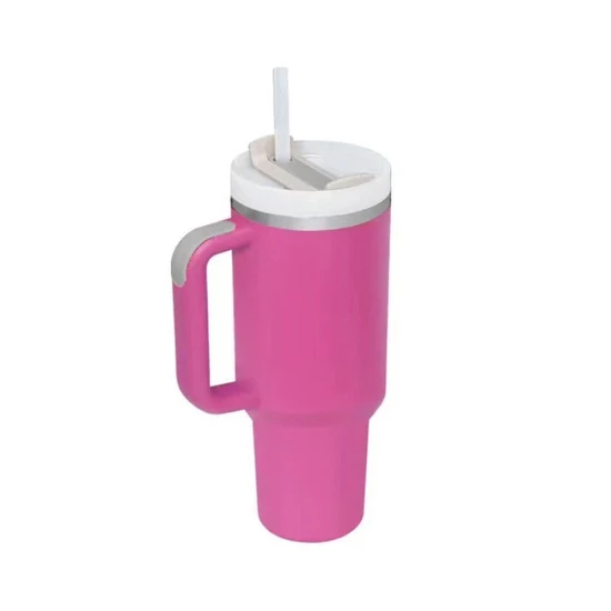VeeZee Vacuum Insulated Tumbler Cup With Handle and Straw, Pink - 40oz / 1.1 Liters