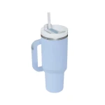 VeeZee Vacuum Insulated Tumbler Cup With Handle and Straw, Sky Blue - 40oz / 1.1 Liters