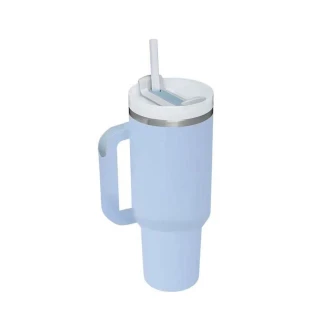 VeeZee Vacuum Insulated Tumbler Cup With Handle and Straw, Sky Blue - 40oz / 1.1 Liters