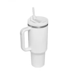 VeeZee Vacuum Insulated Tumbler Cup With Handle and Straw, White - 40oz / 1.1 Liters