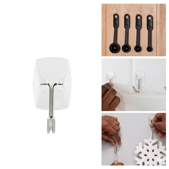 VZ Transparent Utensil Wall Hooks with Adhesive Strips - 3M Sticker
