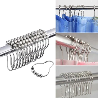 VZ Silver Stainless Steel 12 PCS Shower Curtain Rings with Roller Balls