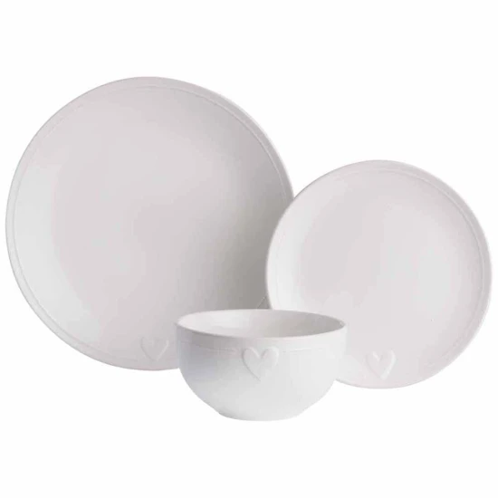 Dunlem Embossed Hearts Dinner Set - White