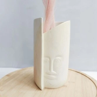 Undugu Pillar Face Handcrafted Soapstone Flower Statement Vase 