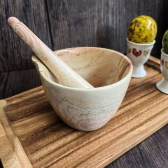 Undugu Mortar and Pestle, Handcrafted Pink Soapstone  ( Expect color & size variation)