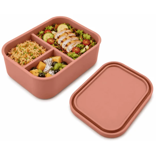 VZ Partitioned Microwave Silicone Lunch Box (Pale Pink)- 1000ml