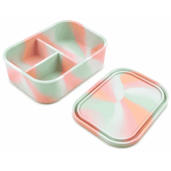 VZ Partitioned Microwave Silicone Lunch Box (Rainbow Marble)- 1000ml