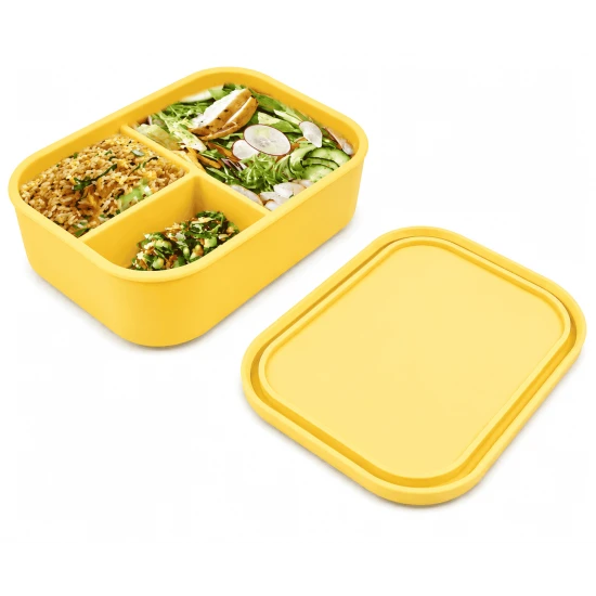 VZ Partitioned Microwave Silicone Lunch Box (Yellow) - 1000ml