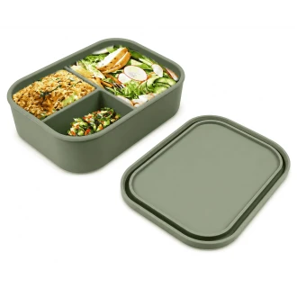VZ Partitioned Microwave Silicone Lunch Box (Green)- 1000ml