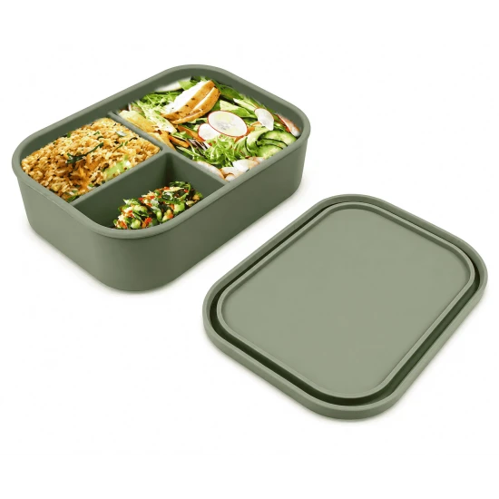 VZ Partitioned Microwave Silicone Lunch Box (Green)- 1000ml