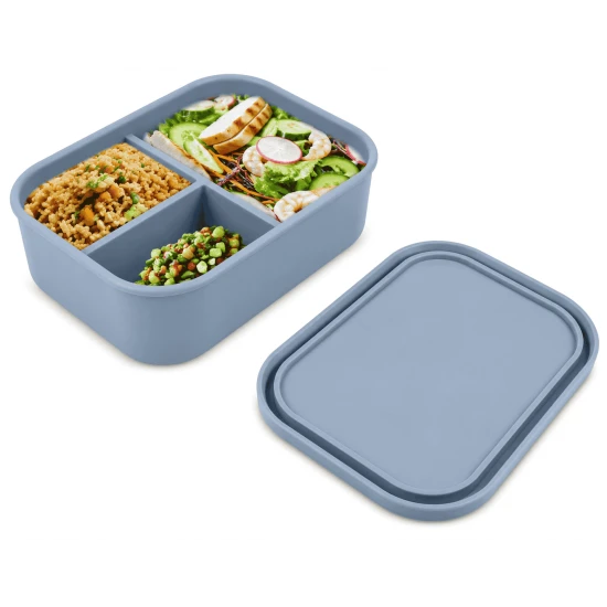 VZ Partitioned Microwave Silicone Lunch Box (Blue)- 1000ml