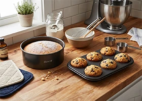 Non-stick baking pans and cake tins used in Kenya kitchens
