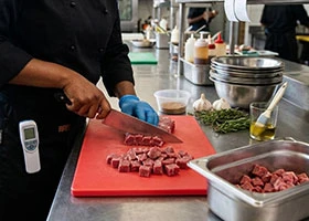 Colour coded chopping boards for food safety in kitchens