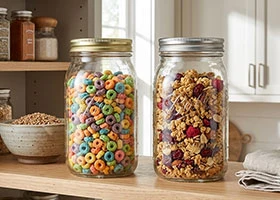 Glass preserving jars and canisters for kitchen storage