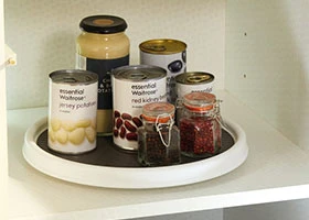 Rotating lazy susan and tiered cabinet shelf organizer