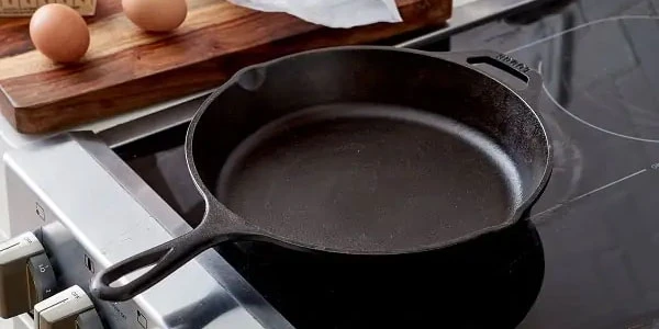 Cast iron pan on glass stovetop