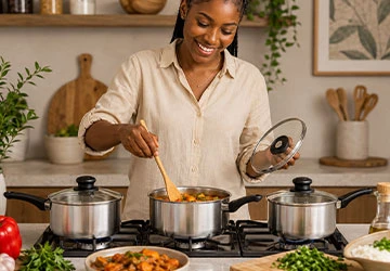 Stylish modern kitchen with cookware and practical home essentials